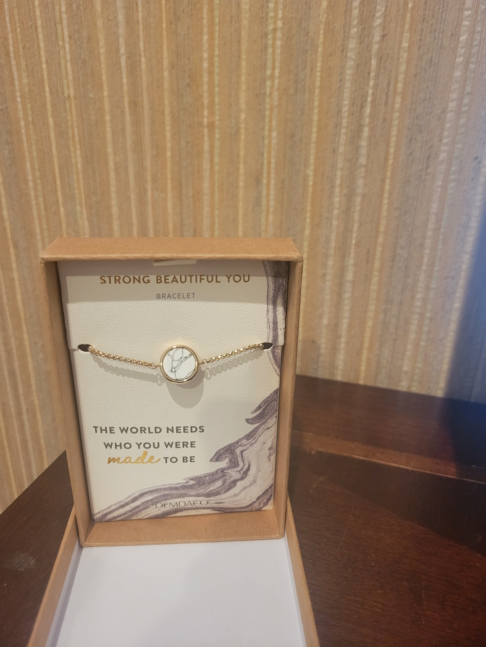 Demdaco Gold Adjustable Bracelet with White Marble Circle Charm NWT